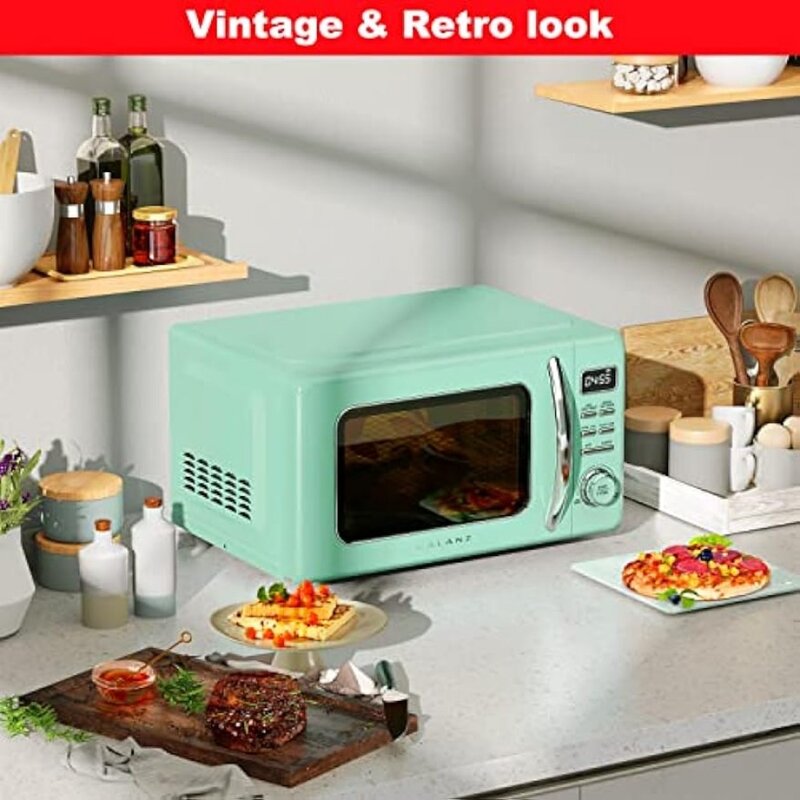 Galanz GLCMKZ11GNR10 Retro Countertop Microwave Oven with Auto Cook & Reheat, Defrost, Quick Start Functions, Easy Clean with