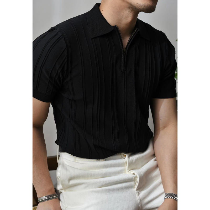 Рубашка-поло мужская Трикотажная однотонная на молнии, модная уличная одежда с лацканами, облегающий базовый деловой Повседневный Топ с коротким рукавом, лето