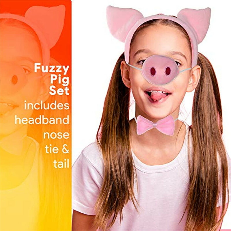 Комплект аксессуаров для костюма свиньи Skeleteen, пушистый розовый ободок с ушками свиньи, галстук-бабочка, змеиный хвост, Детский костюм