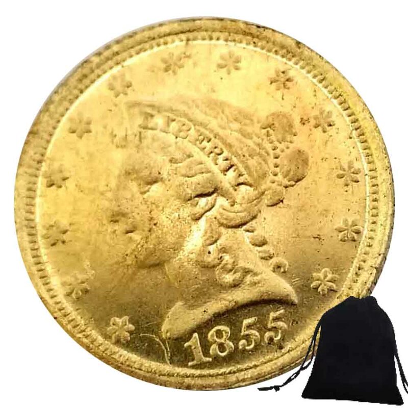 1855 Liberty-moneda de bolsillo conmemorativa de la buena suerte, moneda de Arte de pareja de lujo de la paz, moneda de decisión de club nocturno, bolsa de regalo, 2,5 dólares