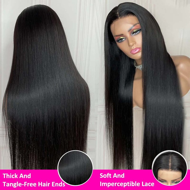 Perruque Lace Front Wig Naturelle Lisse HD, Cheveux Humains, 13x6, 13x4, Pre-Plucked, 40 Pouces, pour Femme Africaine