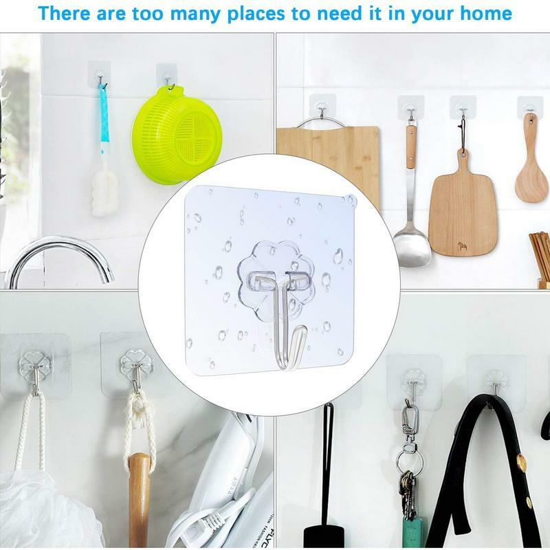 Wall Adhesive Hooks Wall Hooks Heavy Duty 20 Pack Waterproof Transparent Reusable Seamless Wall Hooks Strong Suitable For