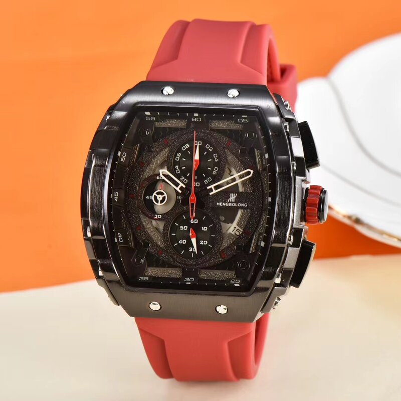 Men's bowl watch multi-functional six-pin movement rubber watch with light luxury fashion wine barrel type watch