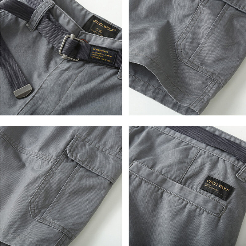 Шорты-карго мужские однотонные, модные повседневные короткие штаны, серого цвета, на лето