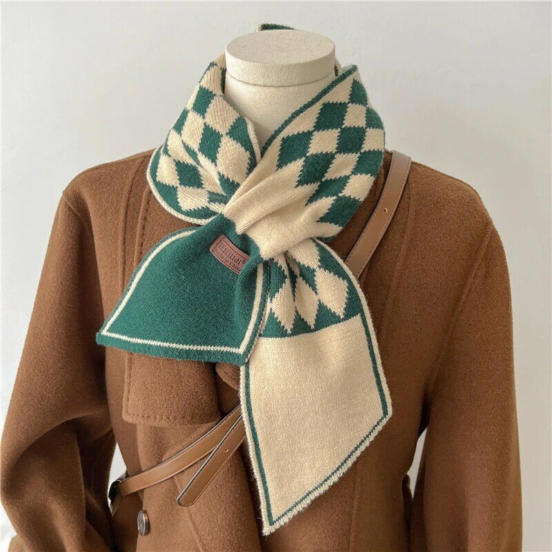 Houndstooth stroped marca de luxo malha cachecol 2022 novas mulheres inverno foulard longo magro pequeno lenço bufanda quente echarpe