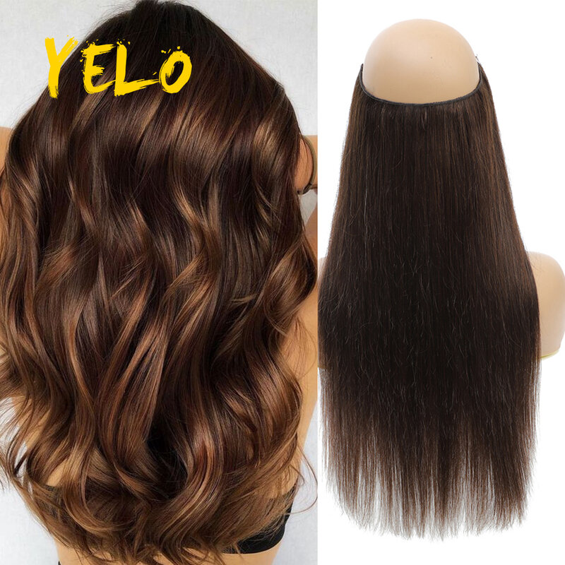 Wire In Hair Extension Human Hair Straight Fish Line Balayage Natural Shades Hair Extensions With Clips Weft Hair Extensions