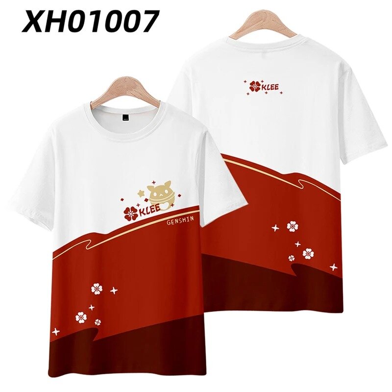Genshin impacto klee 3d impressão camiseta para menino e menina, casual, anime, desenhos animados, cosplay, moda, 2024