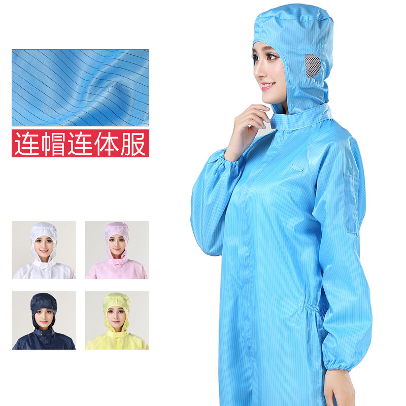 Protective clothing One-piece work suit Dust proof and electrostatic discharge work suit Dust proof suit white and blue