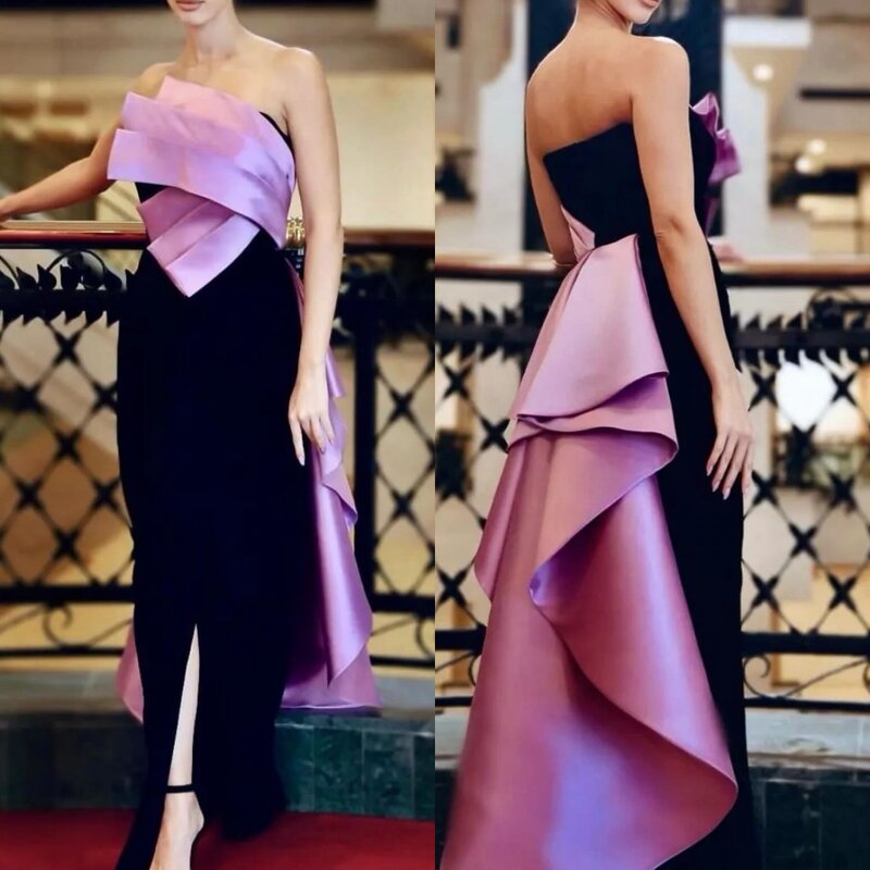 Prom Dress Saudi Arabia Satin Draped Pleat Cocktail Party Sheath Strapless Bespoke Occasion Gown Long Sleeve Dresses