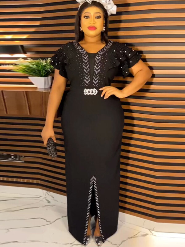 2023 elegante Frauen Abendkleider Dubai afrikanische Hochzeits feier Bodycon Robe kurze Rüschen ärmel Kleid Kaftan nigerian ische Kleidung