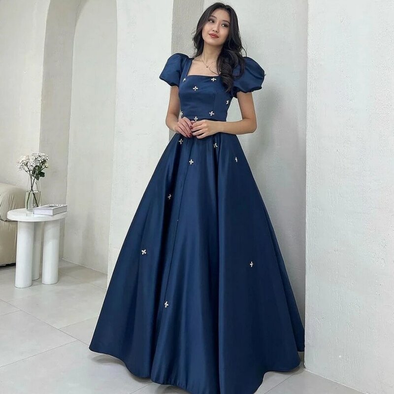 Jersey Appliques Engagement A-line Square Neck  Bespoke Occasion Gown Long Dresses