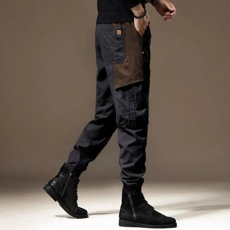 Классные и повседневные однотонные мужские джинсовые брюки, новинка 2024, модная уличная одежда с контрастным дизайном для мужчин