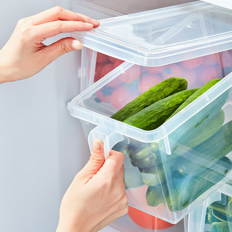 Caixa de armazenamento de cozinha transparente coberto plástico com alça ovo preservação de alimentos diversos armazenamento de grãos