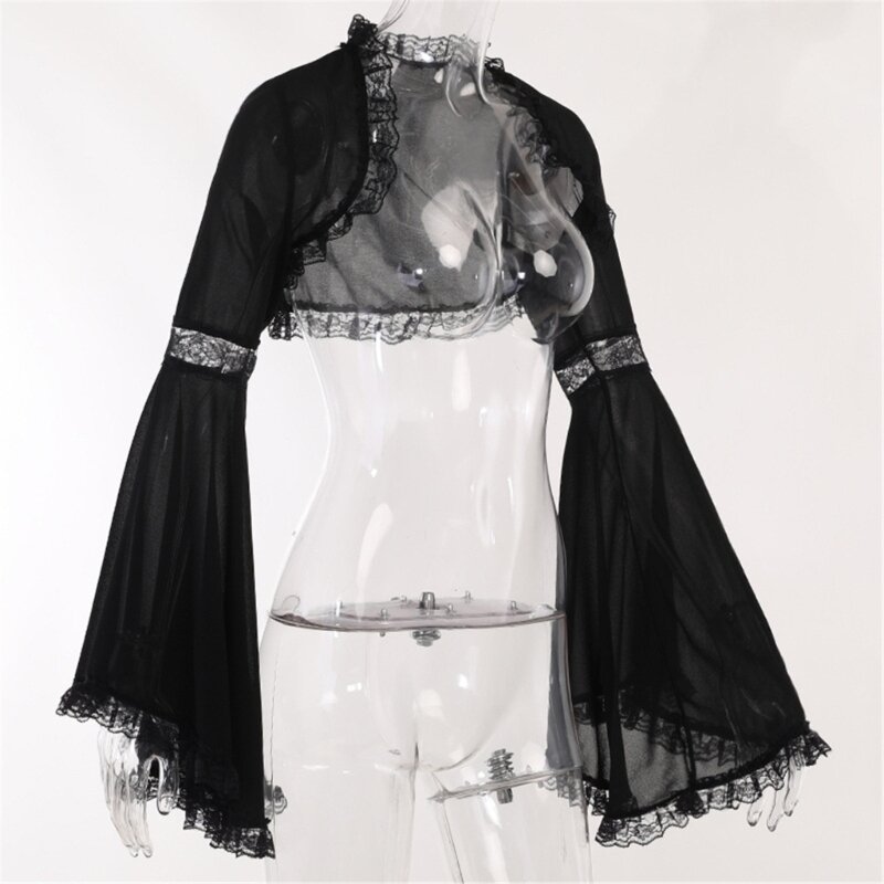 Sexy gotische kant schouderophalend vintage halve shirts met mouwen tops voor Halloween-feest