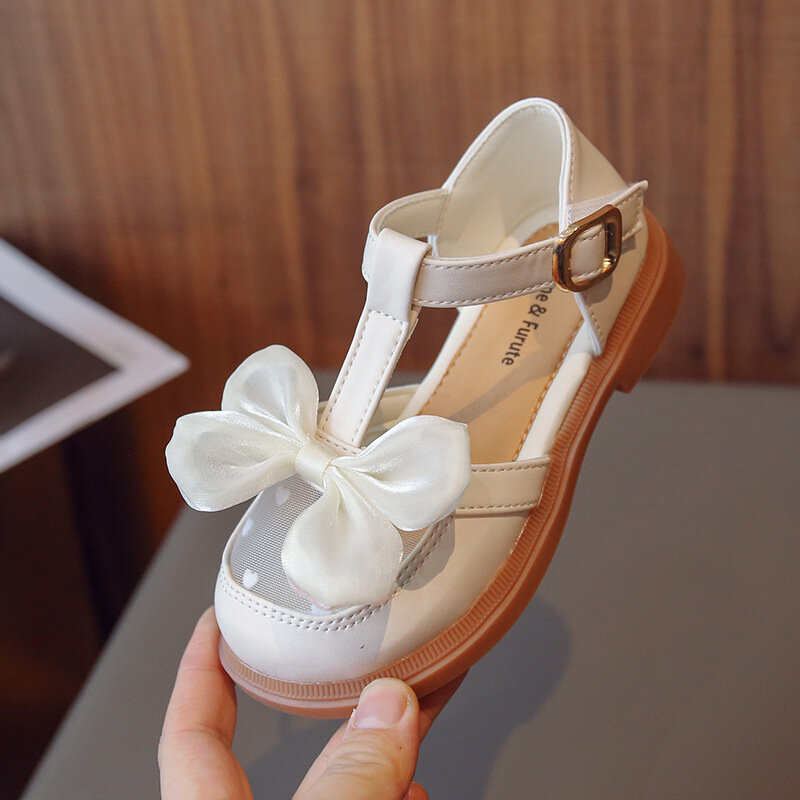 Sandali per bambini estate nuova moda Mesh scarpe in pelle con fiocco traspirante semplice suola morbida sandali da principessa per ragazze H767