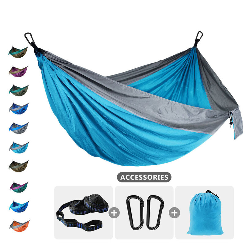 Hamac de camping parachute léger, lit-balançoire avec 2 sangles d'arbre, pour intérieur et extérieur, aventure plage voyage randonnée, 220x90cm