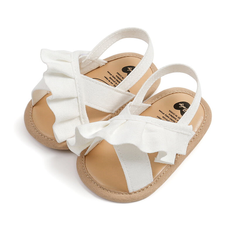 VISgogo-아기 소녀 여름 샌들 귀여운 프릴 플랫 미끄럼 방지 부드러운 단독 유아 첫 워커, 0-18 개월 아기 공주 신발