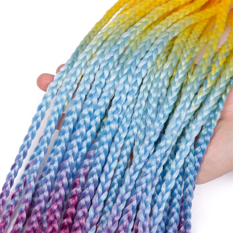 Extensão do cabelo do rabo de cavalo trançado colorido sintético, tranças cor do arco-íris, rabo de pônei com elástico, pigtail da menina