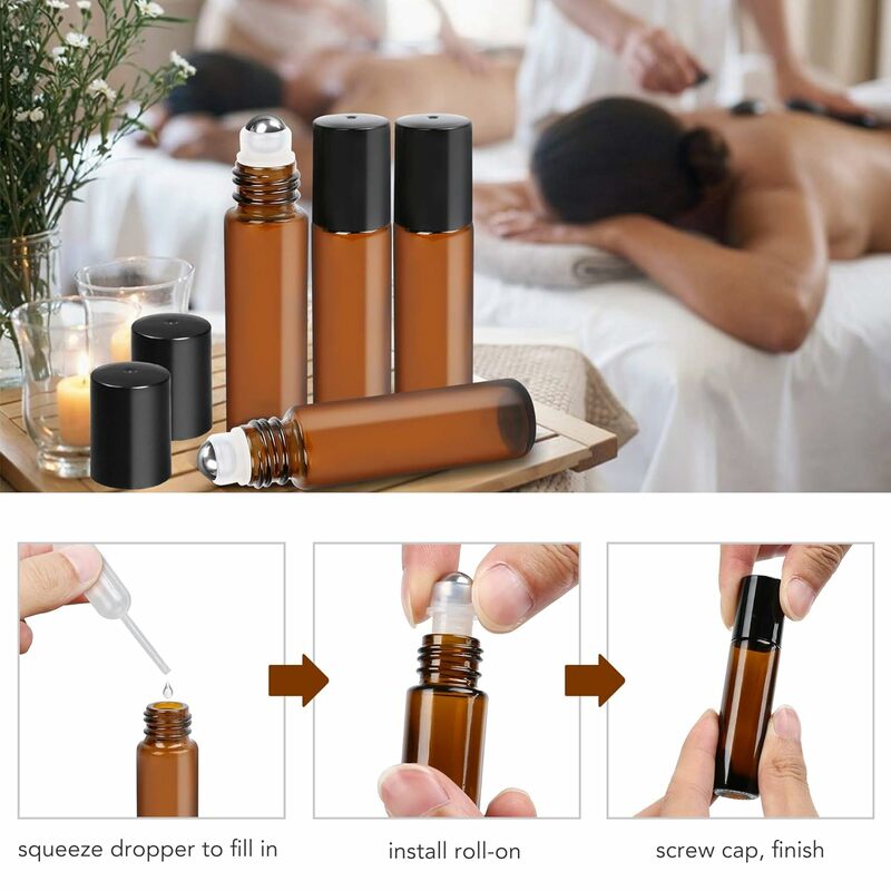 5PC 1/2/3/5/10ML  Empty Amber Roll on Glass Bottles Pulse Essential Oil Roller Ball Makeup Tools Refillable Liquid Container