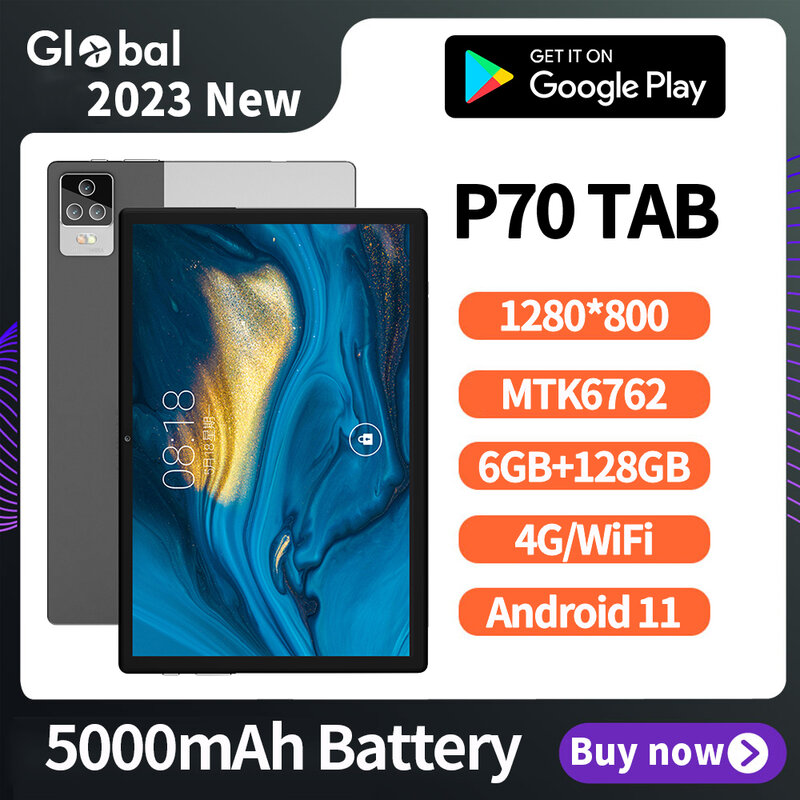 Original Sauenaneo แท็บเล็ต P70 Android 11.0 Global แท็บเล็ต 10.1 นิ้ว Dual SIM Card Celling 6GB + 128GB Online Class 5000mAh แบตเตอรี่