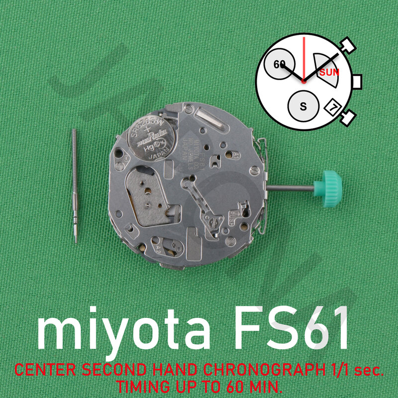 حركة ساعة Miyota FS61 ، المركز الثاني ، التوقيت اليدوي ، حتى 60 دقيقة ، التاريخ ، من الدرجة الثانية ، التوقيت