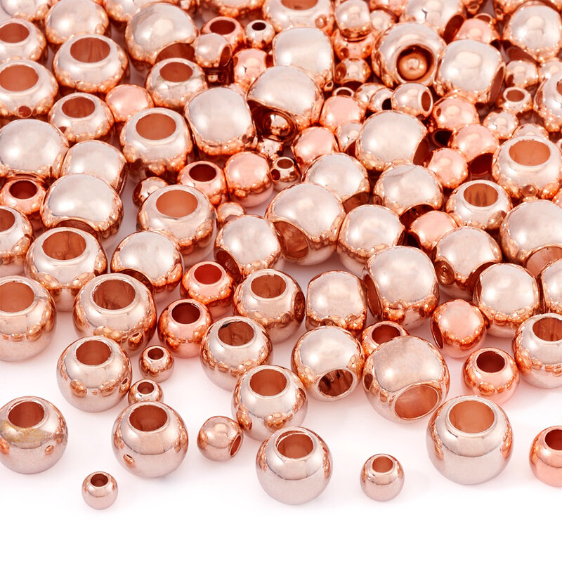 Contas de plástico redondas para fazer jóias, estilo europeu, cor ouro rosa, com grande buraco, para colar e pulseira, 250pcs