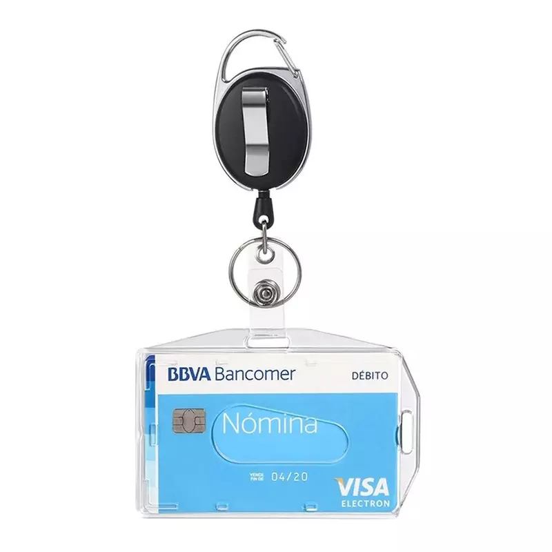 Porte-badge rétractable en plastique acrylique dur, porte-carte d'identité de travail, étiquette de nom de longe, couverture de protection, enrouleur de nervure, porte-clés transparent