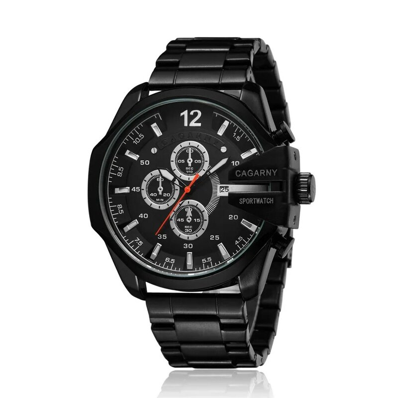Montre-bracelet à Quartz pour hommes, Cool, grand boîtier, marque de luxe, horloge noire en acier, étanche, style militaire