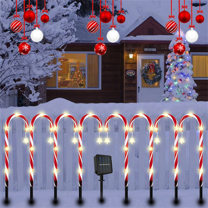Lampu Natal, tongkat permen Natal lampu tahan air tenaga surya lampu dekorasi Natal untuk pagar jalan pohon halaman taman