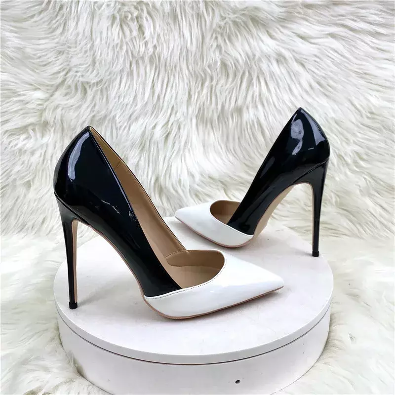 Black Green Black White Gradient Color Women Pointy Toe Glossy Stiletto Pumps Sexy Ladies 12cm High Heel Party 10cm Shoes