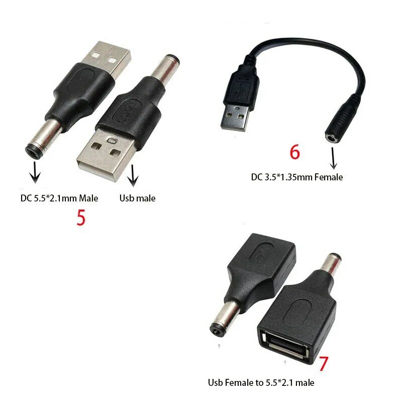Adaptateur d'Alimentation USB Mâle à Femelle, Convertisseur Femelle pour Extension de Chargeur, 5.5x2.1mm, 12V DC, 3.5x1.35mm