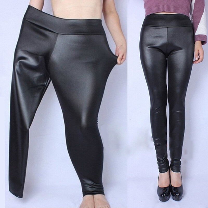 Pantalones pitillo de cintura alta para mujer, pantalón largo de piel sintética Pu, informal, Sexy, elástico, talla Xl-5Xl