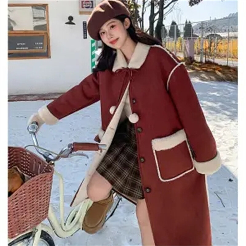 Pelz Kaschmir Outwear Frauen Herbst und Winter 2024 neue Temperament koreanische Version der mittellange Overknee-Wildleder gepolsterte Mantel