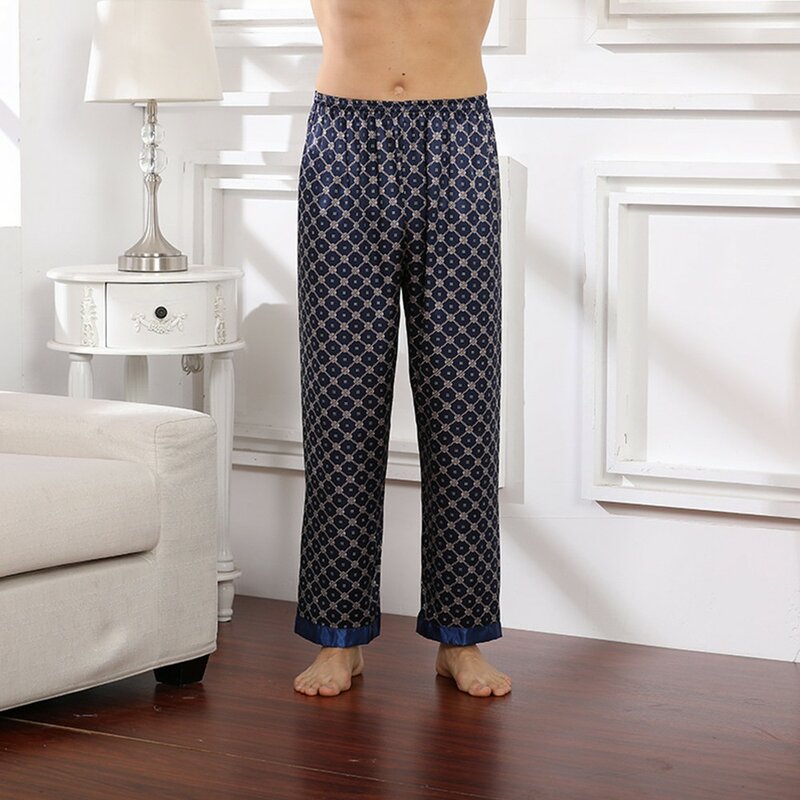 Pijama de cetim de seda masculino calça casual para casa calças macias para a pele roupas de férias de ioga fundo do sono