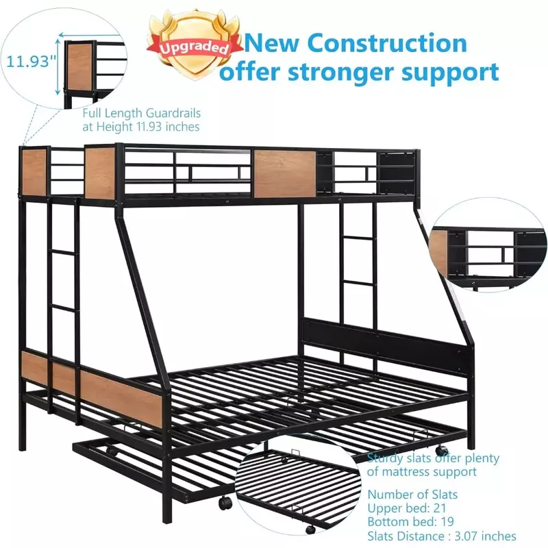 Children's Bed Frame, Safety Rail 2 Side Ladders for Boys Girls Adults,No Box Spring Needed, Children's Bed Frame