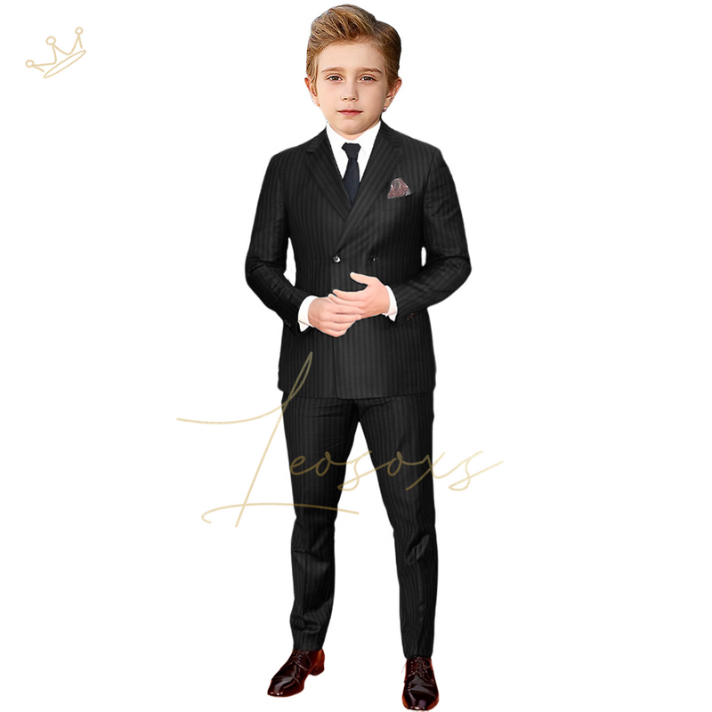 Boys' double-breasted striped suit 2-piece set, suitable for children aged 3 to 16, customizing formal suits