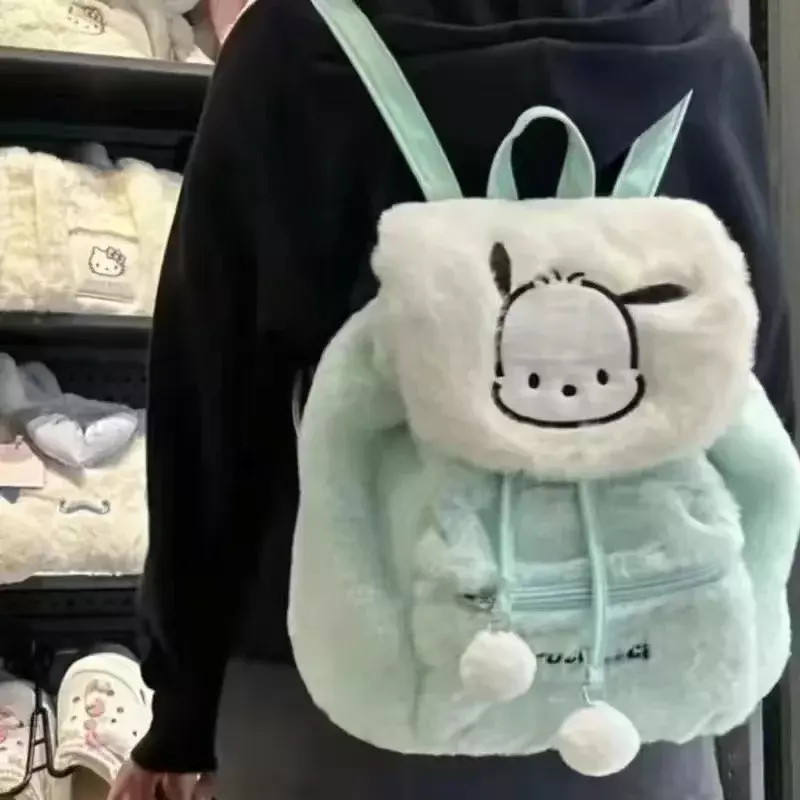 Sanrio-mochila escolar de felpa para mujer, bolso de hombro de Hello Kitty, Kuromi, Mymelody, Kawaii, Satchel, 2024