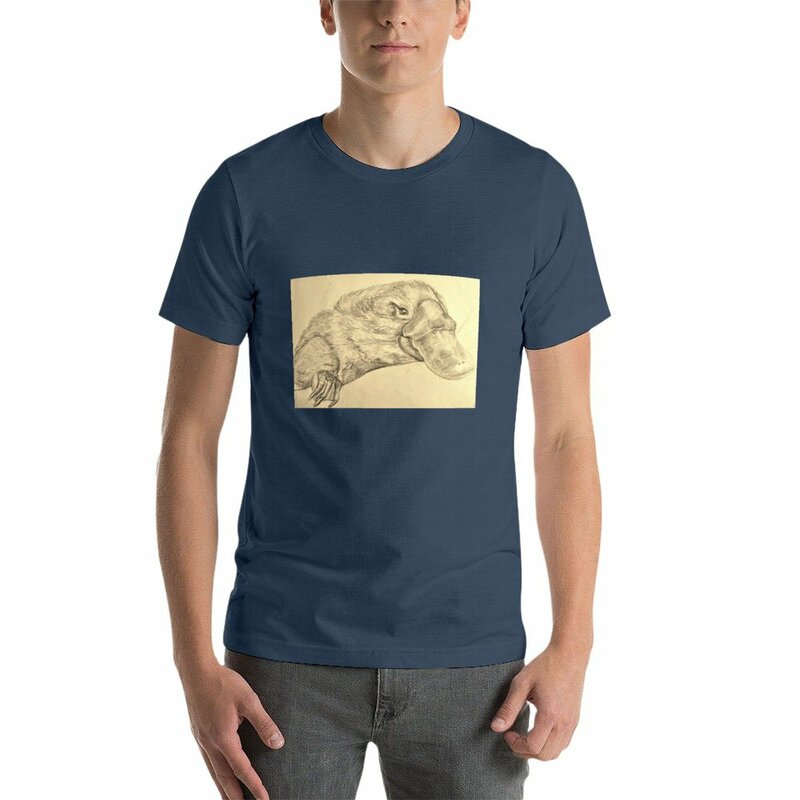 T-shirt de desenho ornitorrinco masculino, gráficos, nova edição para menino