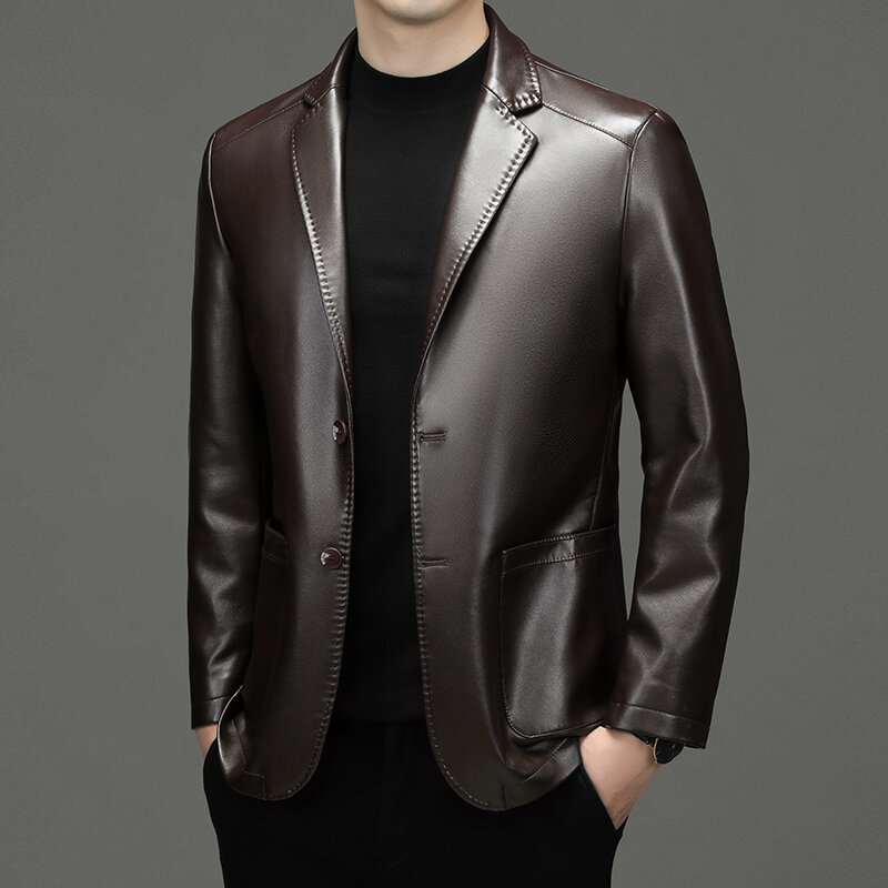 Autunno nuovo cappotto di pelle da uomo vestito risvolto business giacca di pelle casual giacca da uomo