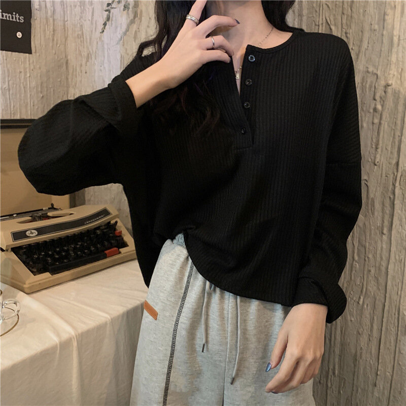Yasuk 2023 Spring Summer Autumn Solid Casual T-Shirts Female Pullover Women's Blouse Long Short Sleeve Slim Knitted Top Soft