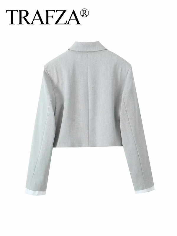 TRAFZA Spring Women's Long Sleeve Hidden Button Short Jacket Chic Patch Pocket Short Sports Jacket Elegant Women's Casual Top