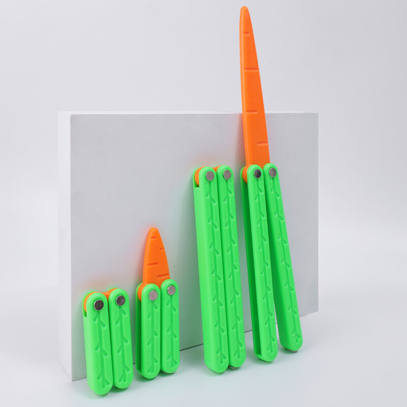 Sztuczna marchewkowa nóż motylkowy grawitacja 3D drukowany plastikowy nóż składany zabawki dla dzieci Mini wahadłowe rekwizyty treningowe