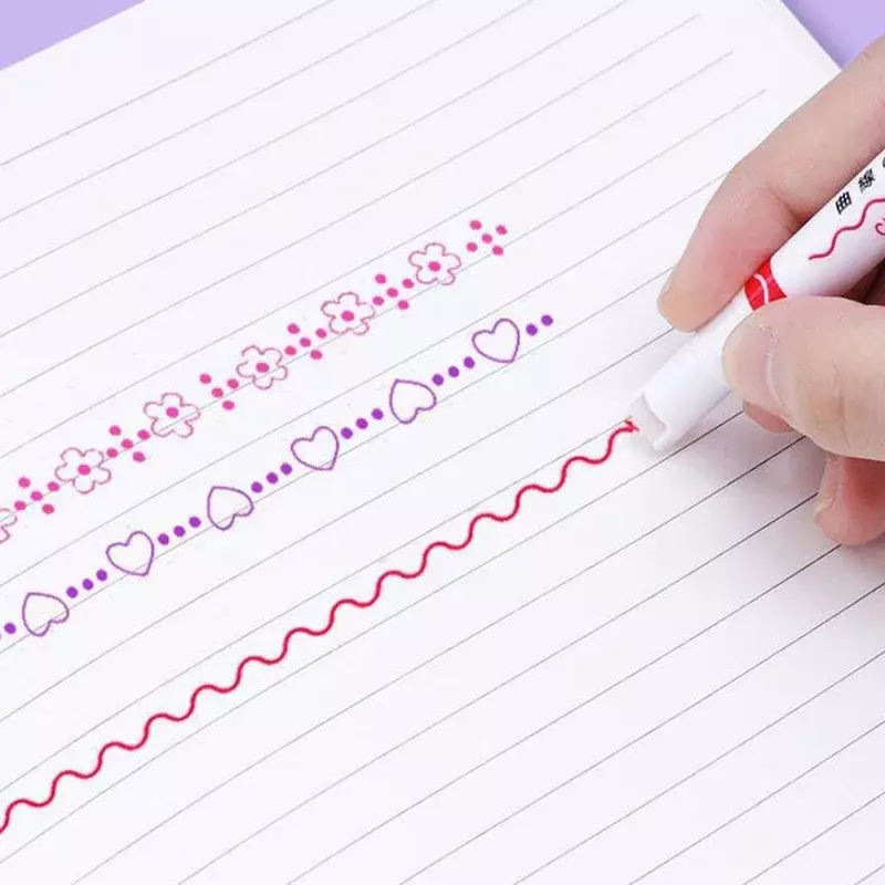 3/6pcs zakreślacz długopisy w kształcie kolorowa linia wałka krzywa liniowa Marker pióro Graffiti koreańskie piśmiennicze materiałów biurowych