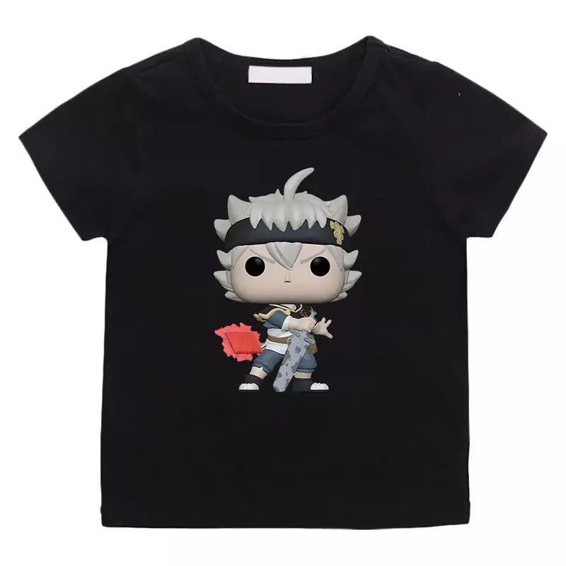 Camisetas con estampado de trébol negro para niños y niñas, ropa Kawaii de Manga corta, 100% algodón