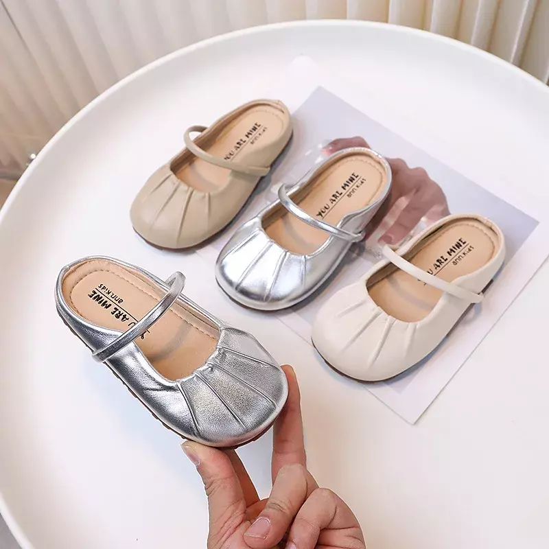 Girls Summer Flat Slippers Solid Color Pleated Children's Slippers for Outdoor Versatile Fashion Kids Causal Mules Shoes Soft