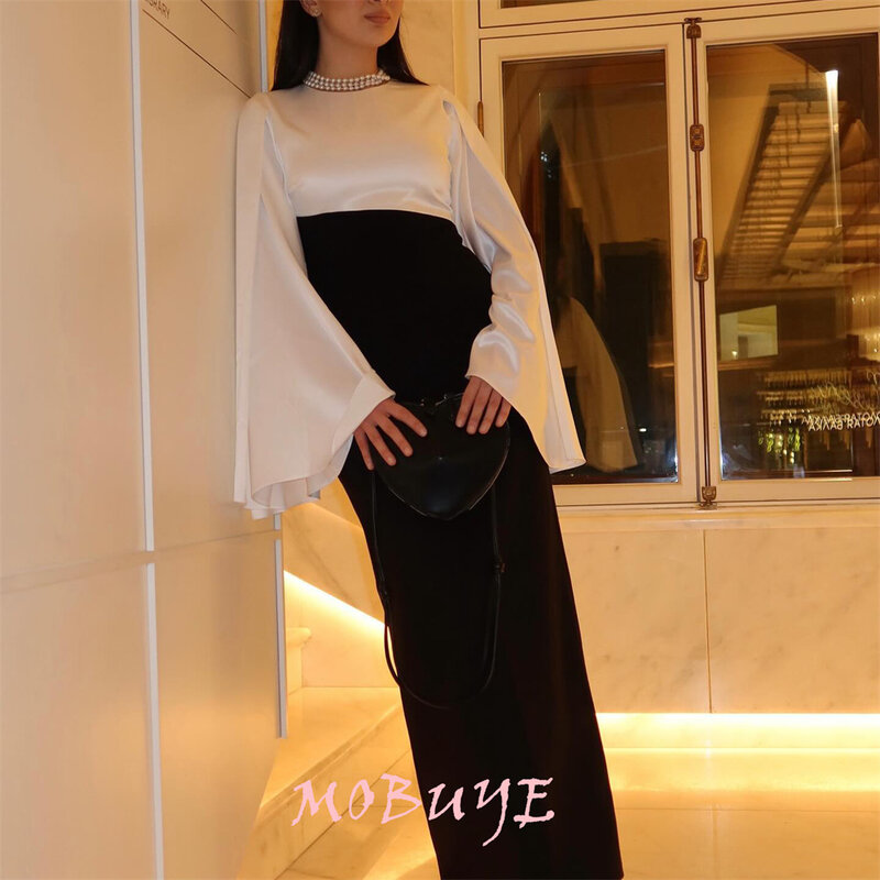 MOBUYE 2024 Popular O Neckline Prom Dress Floor-Length With Long Sleeves Evening Fashion Elegant Party Dress For Women
