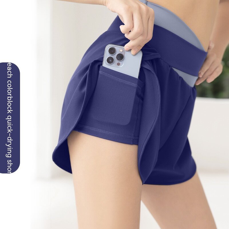 Pantalones cortos deportivos de Yoga para mujer, Shorts transpirables de secado rápido con bolsillos laterales, antibrillo, dos piezas
