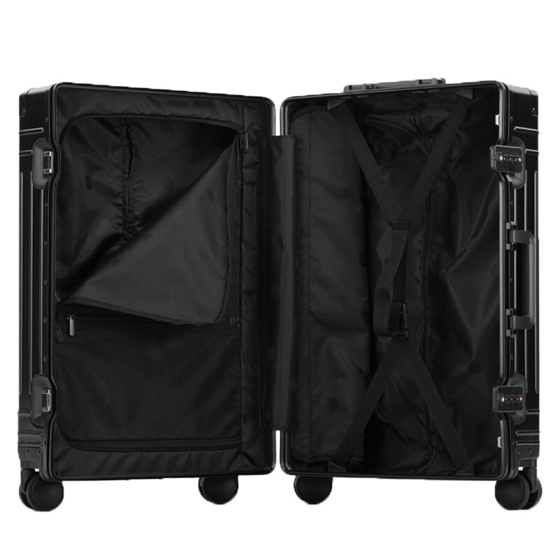 Koper troli Aluminium, koper perjalanan Aluminium anti air, tas Trolly, tas kabin metalik, 20 "24" 26 "30" inci dengan roda
