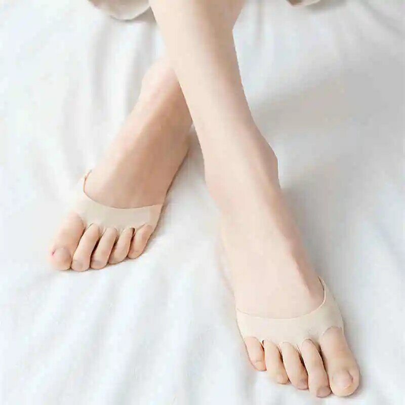 Летние тонкие дышащие стельки из ледяного шелка, невидимые носки, стельки с пятью пальцами, накладки на переднюю часть стопы для женщин, Полустельки на высоком каблуке