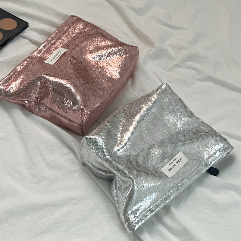 Prosta błyszczące cekiny srebrna kopertówka podręczna kosmetyczka kosmetyczka przenośne damskie przybory toaletowe do przechowywania organizator do torby do pielęgnacji skóry